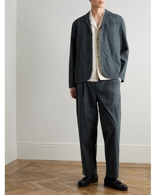Folk Blue Straight-Leg Pleated Cotton Trousers for men