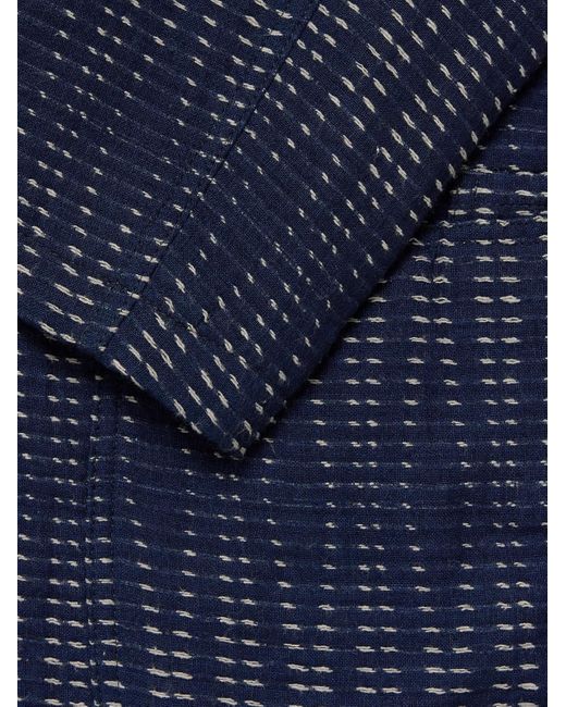 YMC Blue Scuttler Sashiko Indigo-dyed Cotton And Wool-blend Suit Jacket for men