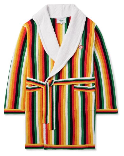 Casablancabrand Orange Logo-appliqued Striped Cotton-blend Terry Robe for men