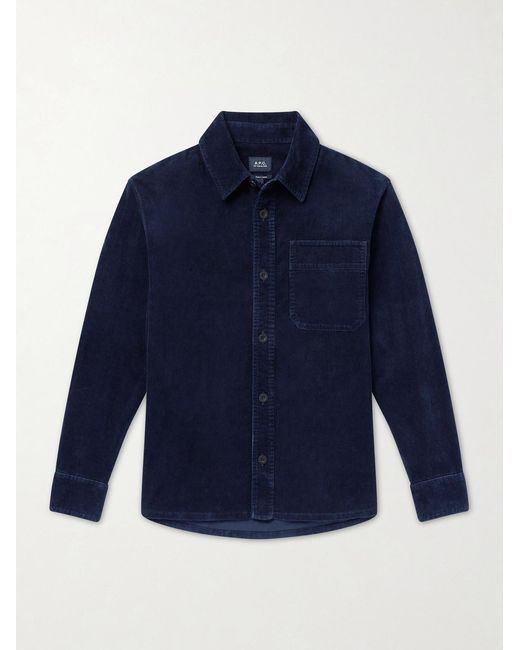 A.P.C. Blue Basile Logo-embroidered Cotton-corduroy Shirt for men