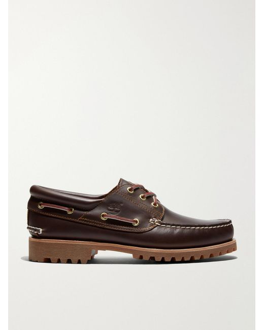 Timberland Brown Authentic 3-Eye Lug Leather Boat Shoes for men