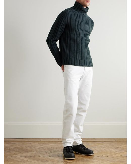 Loro Piana Blue Ribbed Baby Cashmere Rollneck Sweater for men