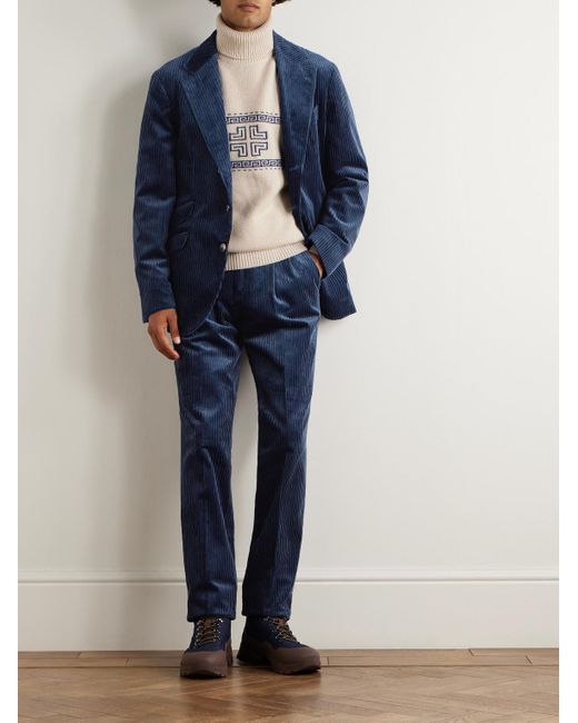 Brunello Cucinelli Blue Cotton-Corduroy Suit Jacket for men