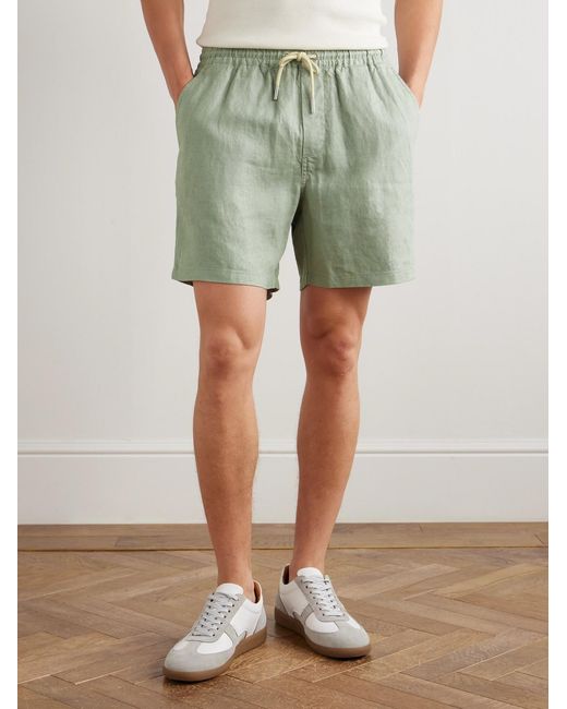 NN07 Green Gregor 1454 Straight-leg Linen Drawstring Shorts for men
