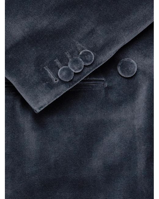 Thom Sweeney Blue Shawl-Lapel Double-Breasted Cotton-Velvet Tuxedo Jacket for men