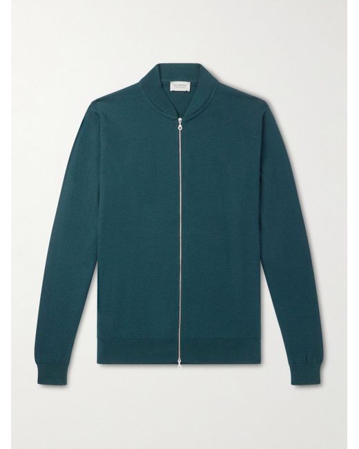 John Smedley Green 16.Singular Merino Wool Zip-Up Cardigan for men