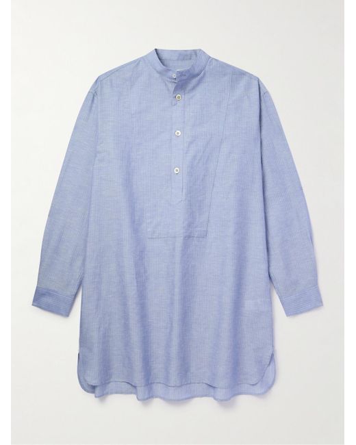 Loro Piana Blue Suwako Grandad-collar Striped Linen And Cotton-blend Shirt for men