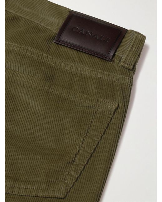 Canali Green Slim-Fit Stretch-Cotton And Modal-Blend Corduroy Trousers for men