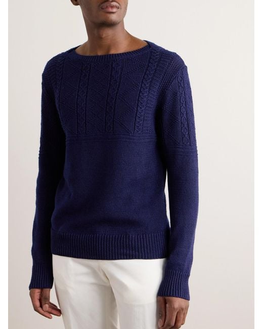 Pullover in misto lino e seta a trecce di Ralph Lauren Purple Label in Blue da Uomo