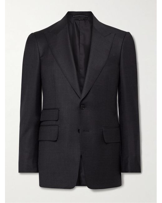 Tom Ford Black Shelton Slim-fit Sharkskin Wool-blend Suit Jacket for men