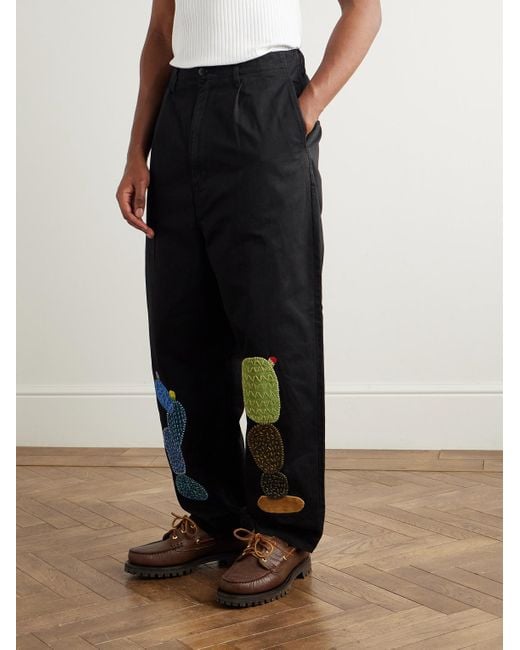 Kapital Nime weit geschnittene Hose aus Baumwoll-Twill mit Applikationen in Black für Herren