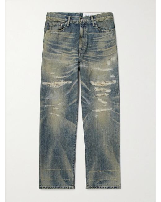 Neighborhood Blue Savage Straight-Leg Distressed Selvedge Jeans for men