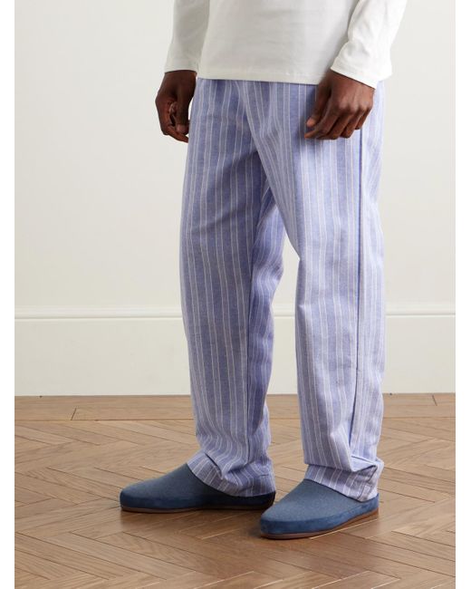 Mulo Blue Suede-trimmed Shearling-lined Wool Slippers for men