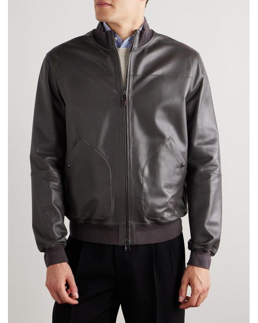 Canali Black Nuvola Leather Bomber Jacket for men