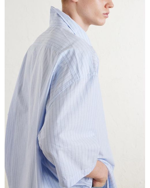 Acne Blue Soffia Striped Cotton-Poplin Shirt for men