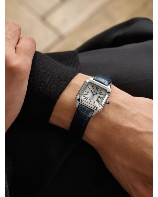 Cartier Black Santos-Dumont Small Stainless Steel Watch, Ref. Wssa0086 for men