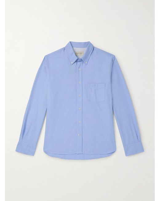 Officine Generale Blue Button-Down Collar Cotton Oxford Shirt for men