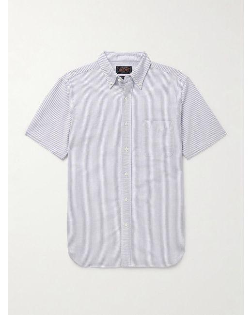Button-Down Collar Striped Cotton Oxford Shirt di Beams Plus in White da Uomo