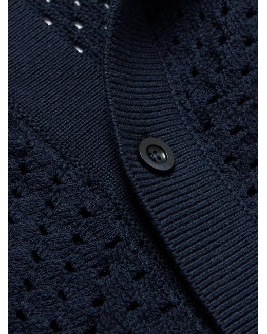 Frescobol Carioca Blue Pinto Crocheted Cotton Shirt for men