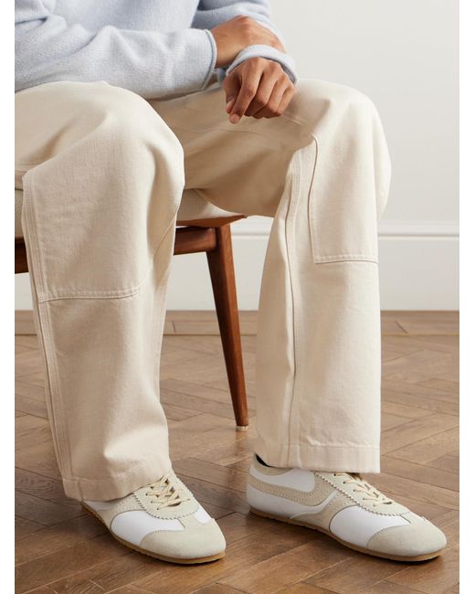 Dries Van Noten White Suede-Trimmed Leather Sneakers for men