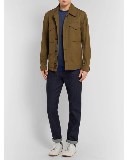 Loro Piana Blue Contrast-Tipped Mélange Wool And Cashmere-Blend Piqué Sweater for men