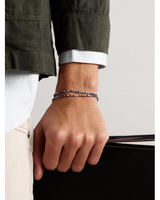 M. Cohen Black Percep Two Sterling, Sapphire And Lapis Lazuli Beaded Wrap Bracelet for men