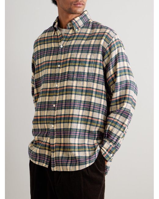 Beams Plus Gray Checked Cotton-Flannel Shirt for men