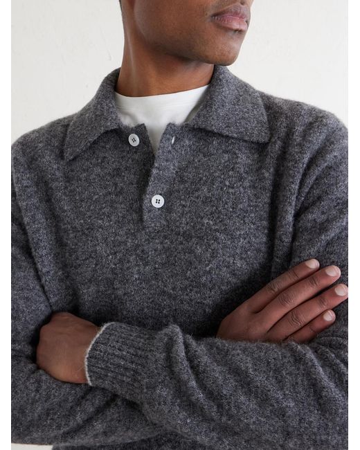 Brunello Cucinelli Gray Alpaca-Blend Polo Sweater for men
