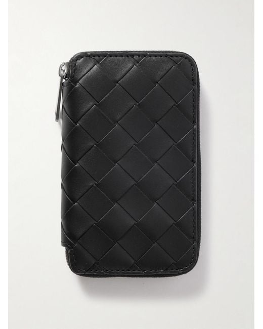 Bottega Veneta Black Intrecciato Leather Zip-Around Key Case for men