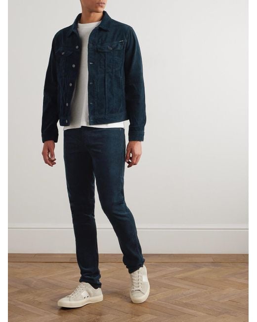 Tom Ford Blue Slim-Fit Cotton-Blend Corduroy Trousers for men