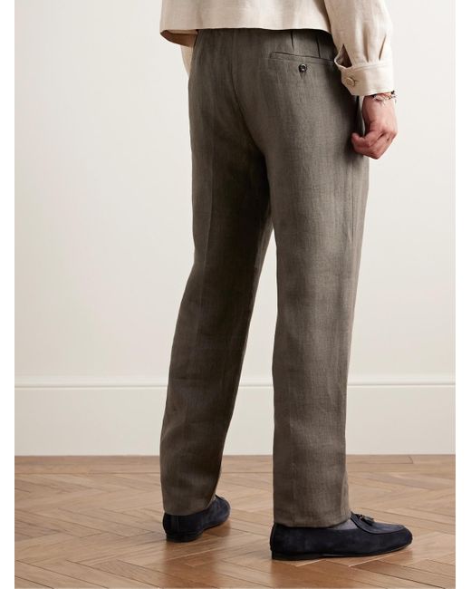 Pantaloni a gamba affusolata in lino con pinces Manny di Rubinacci in Gray da Uomo