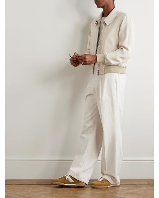 Tom Ford Wendbare Bomberjacke aus Seidensatin und Seiden-Crêpe mit Lederbesatz in Natural für Herren