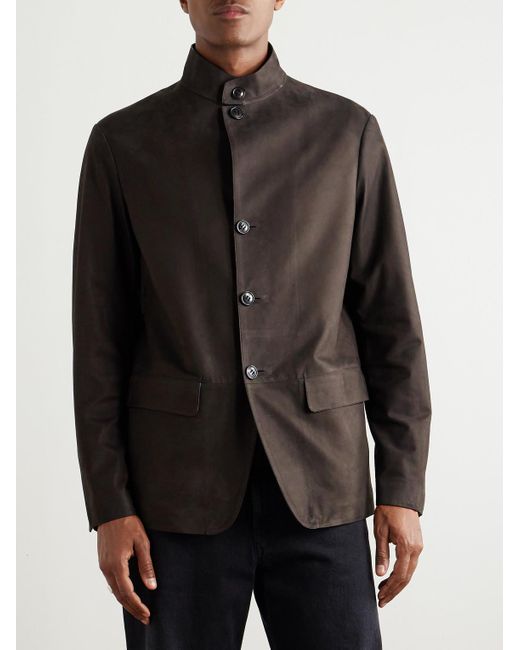 Zegna Black Nehru-Collar Nubuck Jacket for men