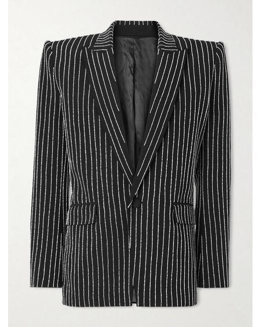Balmain Black Bead-Embellished Woven Blazer for men