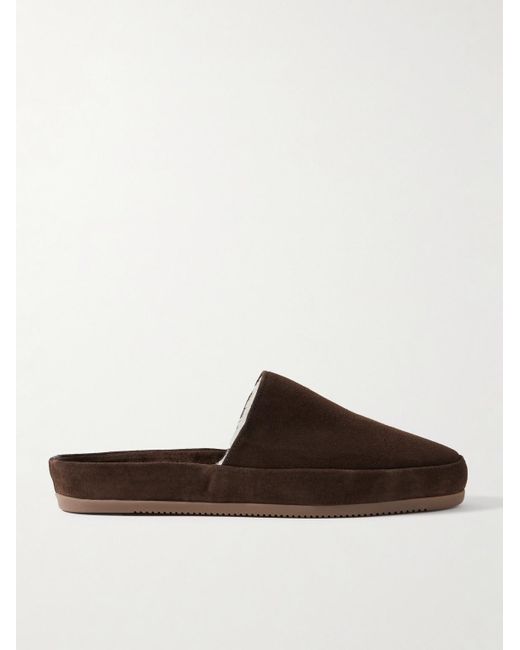 Fleece-Lined Suede Slippers di Mulo in Brown da Uomo