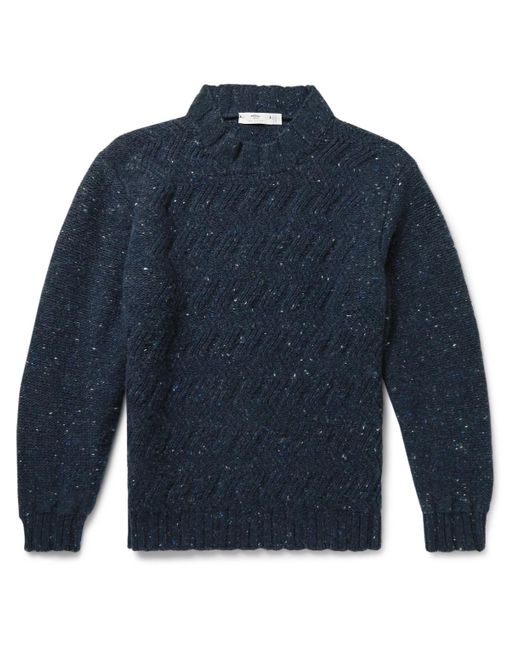 Inis Meáin Blue Corrán Cam Cable-knit Donegal Merino Wool And Cashmere-blend Rollneck for men