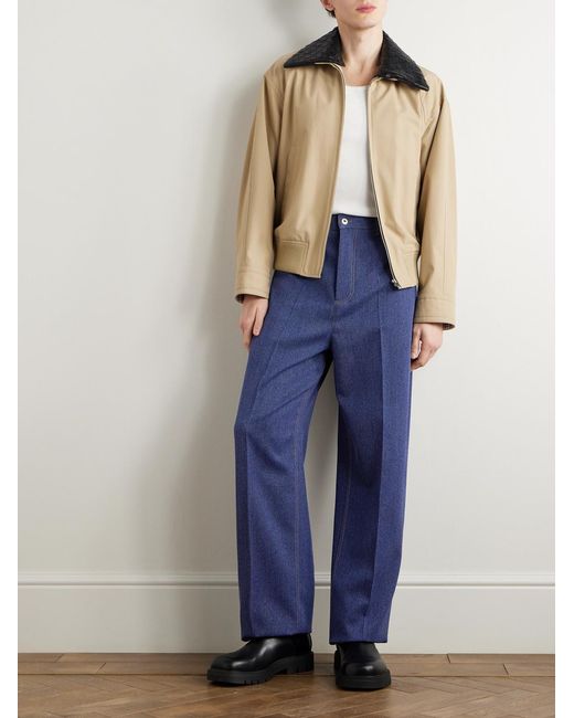 Bottega Veneta Blue Wool And Cotton-Blend Drill Trousers for men
