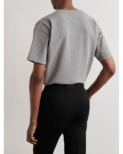 Saint Laurent Gray Logo-embroidered Cotton-blend Piqué T-shirt for men