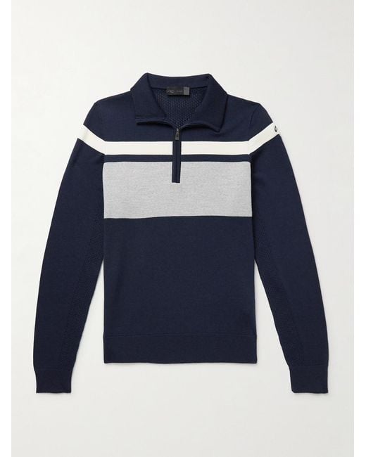 Striped Merino Wool Half-Zip Sweater di Kjus in Blue da Uomo