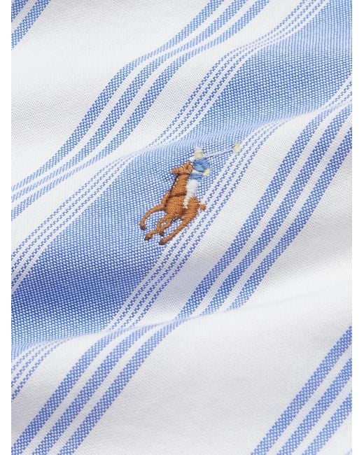 Camicia in cotone Oxford a righe con logo ricamato e colletto convertibile di Polo Ralph Lauren in Blue da Uomo