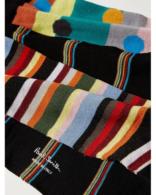 Paul Smith Black Three-pack Striped Polka-dot Cotton-blend Socks for men