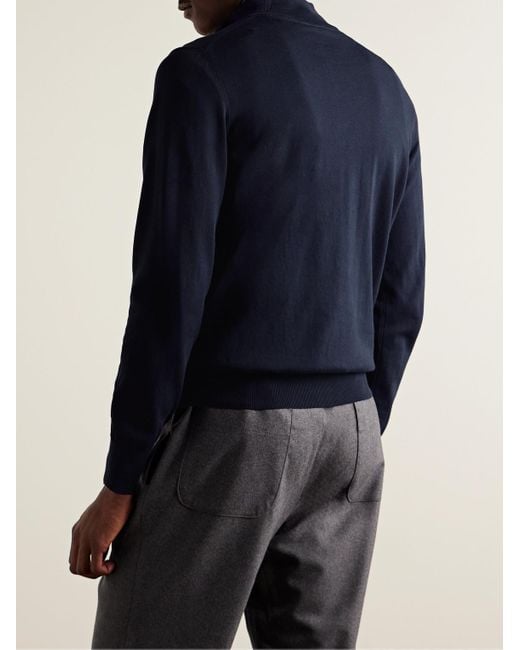 Canali Blue Slim-fit Cotton Half-zip Sweater for men