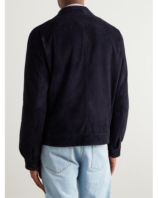 Thom Sweeney Blue Suede Bomber Jacket for men