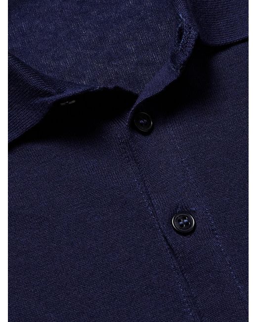 John Smedley Blue Cotton And Cashmere-blend Polo Shirt for men