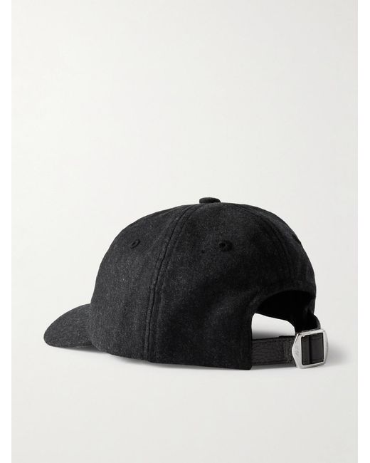 Mr P. Black Leather-Trimmed Brushed Cotton-Twill Baseball Cap for men