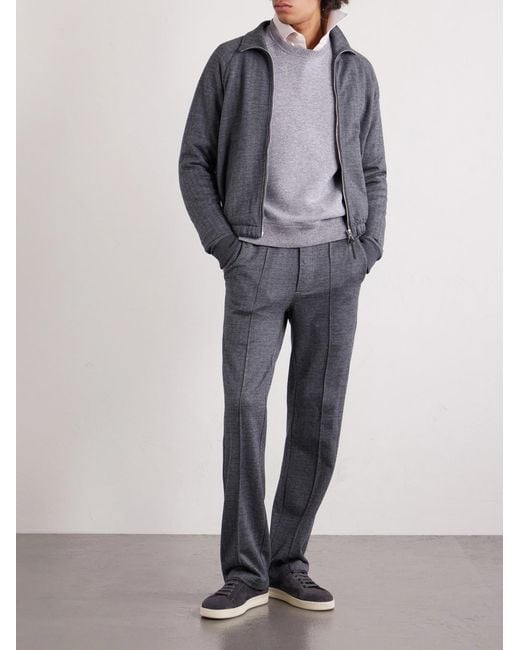 Tom Ford Blue Herringbone Cotton, Wool And Silk-Blend Jacket for men
