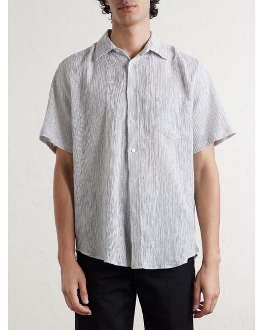 Portuguese Flannel White Aaron Striped Cotton And Linen-Blend Shirt for men
