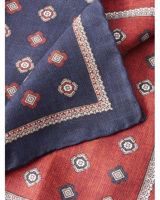 Brunello Cucinelli Blue Printed Silk Pocket Square for men