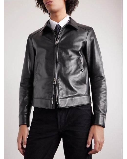 Tom Ford Black Slim-Fit Leather Jacket for men