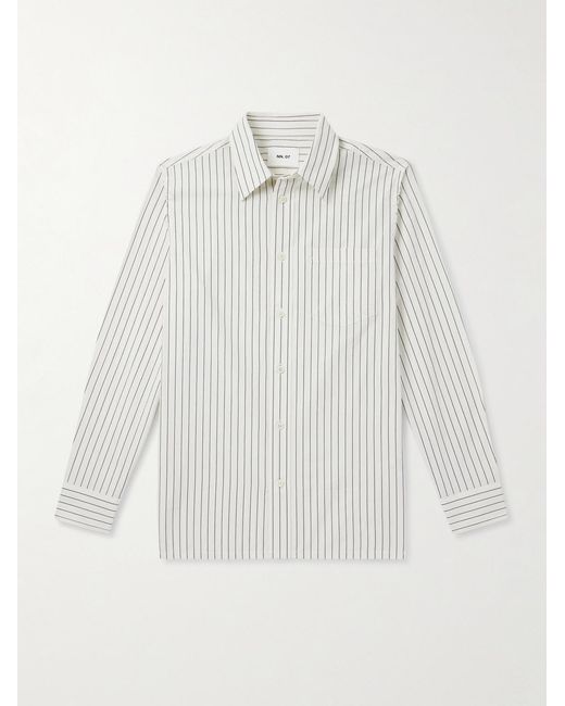 NN07 White Colby 50009 Striped Organic Cotton-Poplin Shirt for men